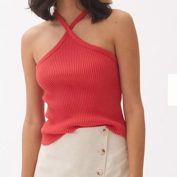 T.La Tops - Anthropologie T. LA Women's Ribbed Red Halter Top